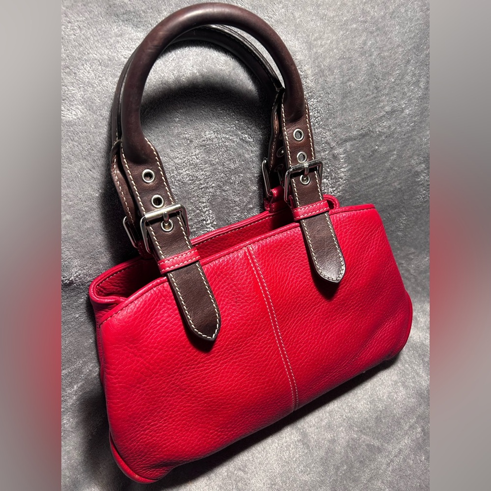 RARE Dooney & Bourke Red Top Handle Leather Satchel Manufacturer Sample Bag - Picture 3 of 13